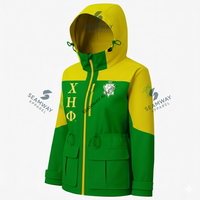 Veste de pluie en gros pour la sororité Chi Eta Phi, veste varsity à capuche en softshell, veste de pluie imperméable de haute qualité pour femmes