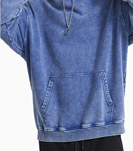 เสื้อฮู้ดดี้โอเวอร์ไซส์ผู้ชาย สีน้ำเงินล้วน ผ้าฝ้ายฟลีซแบบซัก ผ้าเนื้อนุ่ม เป็นมิตรต่อสิ่งแวดล้อม ระบายอากาศได้ดี มีกระเป๋า ทรงปกติ ใส่ได้ในฤดูหนาว - Product Image 2