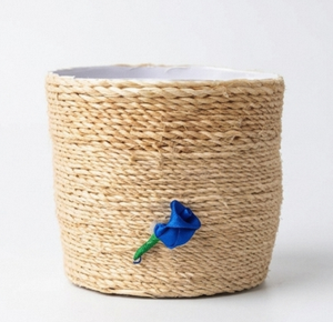 Maceta Redonda Tejida a Mano de Fibra de Sisal con Decoración de Flores Azules, Estilo Bohemio, para Decoración de Interiores y Mesa - Product Image 6