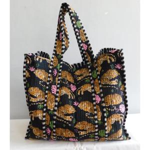 Cotton Handmade Animal Print <b>Boho</b> Quilted All Seasons Beach Tote <b>Bag</b> Open Closure Reusable Shopping Casual Shoulder <b>Bag</b> - Product Image 2