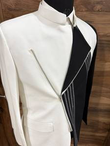 Ensemble de costume de mariage asymétrique brodé noir et blanc pour homme, pour le marié - Product Image 2