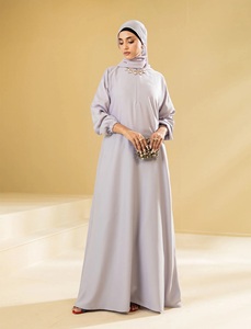 Ensemble Abaya Quotidien pour Femmes Musulmanes, Couleur Lavande, Style Saoudien Uni, Manches Longues Élastiques, Longueur au Sol, Coupe Droite, Modeste, Couverture Complète - Product Image 3