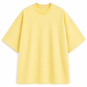 T-shirt décontracté en coton pour homme, coupe ample, col rond, manches courtes, couleur unie, jaune, tricoté en jersey, teint uni - Product Image 5