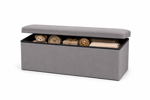 Banc de rangement en tissu moderne avec couvercle pour salon, mobilier de maison, design minimaliste, couleur grise - Product Image 3