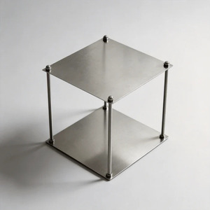 Table basse en acier inoxydable, table d'appoint en métal, table carrée à deux niveaux pour salon, hôtel, appartement - Product Image 1