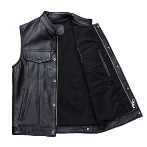 Fabricante Profesional de Prendas de Vestir, Chaleco de Cuero Negro para Hombre - Costuras Duraderas y Herrajes de Primera Calidad - Product Image 1