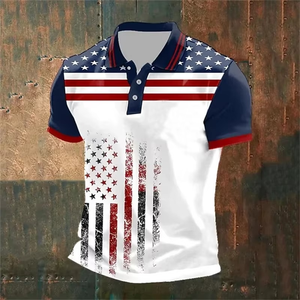 Chemises polo pour hommes avec drapeau américain, manches courtes, style athleisure, pour tous les jours, imprimées, pour le golf - Product Image 5
