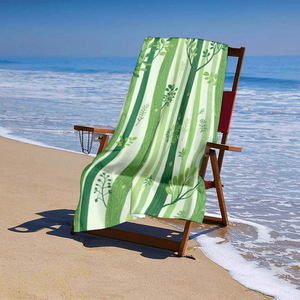 Serviette de plage verte rayée, rectangulaire, imprimée, à séchage rapide, pour la plage - Product Image 3