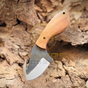 Couteau de camping à lame fixe en acier au carbone, forme pied de mouton, manche en bois, bord biseauté, outil de survie en plein air - Product Image 2