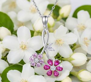 Collier romantique pour femme Tanya Gems Jewellery TG3001P en argent 925 plaqué rhodium avec pendentif floral et pierres de cristal rose, 16 pouces - Product Image 3