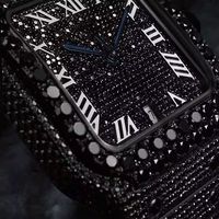 Montre analogique de luxe classique en acier inoxydable 41 mm avec cadran carré, mouvement ETA, moissanite VVS, charme hip-hop, argent et noir