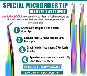 Meilleur ensemble de pinces professionnelles pour extensions de cils, pointe en fibre 90 °   Pince à cils pour volume, kit d'outils pour salon de beauté - Product Image 2