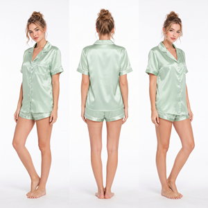 Women Lounge Wear Silk Satin Button Up <b>Top</b> Short Sleeve Night Wear Turn Down Collar Shirt Ladies Sleeping <b>Top</b> <b>Silky</b> Shirts Women - Product Image 5