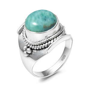 925 Sterling <b>Silver</b> Natural Larimar <b>Statement</b> <b>Ring</b> Handmade Boho Vintage Gemstone Rose & Yellow Gold Plated <b>Ring</b> For Women Gift - Product Image 1