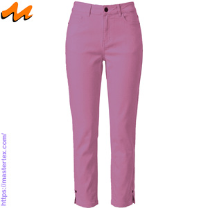 Pantalon décontracté pour femme, taille mi-haute, coupe droite, cinq poches, bas fendu, tissu respirant, été-printemps, coton élasthanne 7.81 - Product Image 1