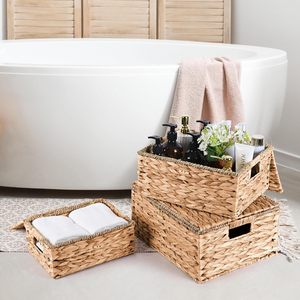 High Quality Eco-Friendly Rustic Water Hyacinth Set 3 Woven <b>Storage</b> <b>Baskets</b> Lid Customized Color Multi-Purpose Home Restaurant - Product Image 2