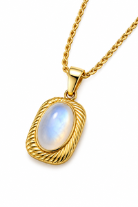 Oval Rainbow <b>Moonstone</b> Platinum Pendant Necklace with Bezel Setting Luxury Wedding Gift for Unisex Men's & Women's <b>Jewelry</b> - Product Image 4