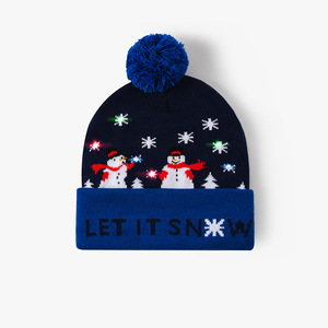 Bonnet en tricot de Noël avec pompon et lumière LED pour enfants, bonnet d'hiver - Product Image 4