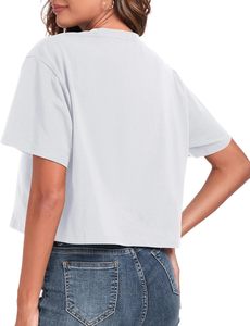 T-shirt court personnalisé pour femme, manches courtes, en coton doux, coupe ajustée, col rond, style décontracté, mode estivale, OEM ODM - Product Image 3