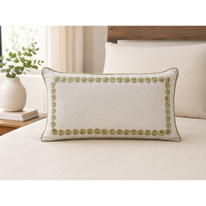 Custom Embroidered Linen Pillow <b>Cover</b> | Premium 100% Linen Decorative <b>Cushion</b> <b>Cover</b> with Scalloped Border - Product Image 2