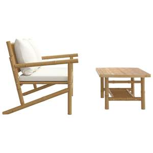 Ensemble de salon de jardin en bambou blanc crème avec coussins confortables - Product Image 4