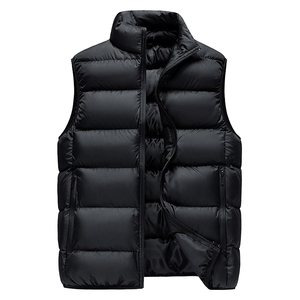 <b>Men's</b> <b>Black</b> Stand Collar Padded <b>Vest</b> Zipper Closure Windproof Casual Winter Outerwear - Product Image 4