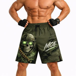 Pantalones Cortos Deportivos de Malla con Diseño Gráfico Personalizado para Hombre, con Estampado de Calavera y Logotipo MOE, de Secado Rápido, para Gimnasio y Fitness, al por Mayor, OEM - Product Image 1