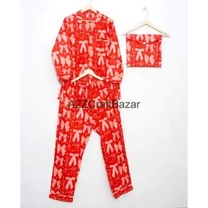 Ensemble de pyjama d'été pour femmes, élégant, respirant, à fleurs vintage, fait main, 100% coton, manches longues, vêtements de nuit décontractés - Product Image 5