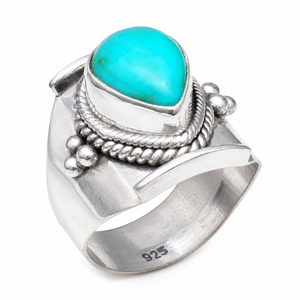 Natural Tibetan Turquoise 925 Sterling Silver <b>Statement</b> <b>Ring</b> Handmade Boho Vintage <b>Statement</b> Women Jewelry Gift Christmas Gift - Product Image 2
