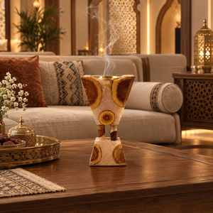 Brûleur à Bakhoor en bois avec incrustation en résine artisanale |   Porte-encens Oud Arabe Décoratif Mabkhara pour Ramadan, Aïd, Majlis, Parfum d'ambiance pour la maison - Product Image 2