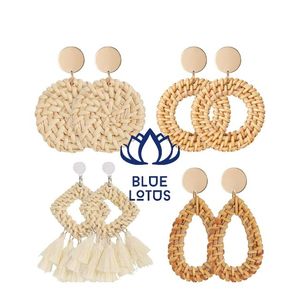 Boucles d'oreilles élégantes en rotin tressé de haute qualité, forme goutte d'eau, écologiques et tendance - Product Image 1