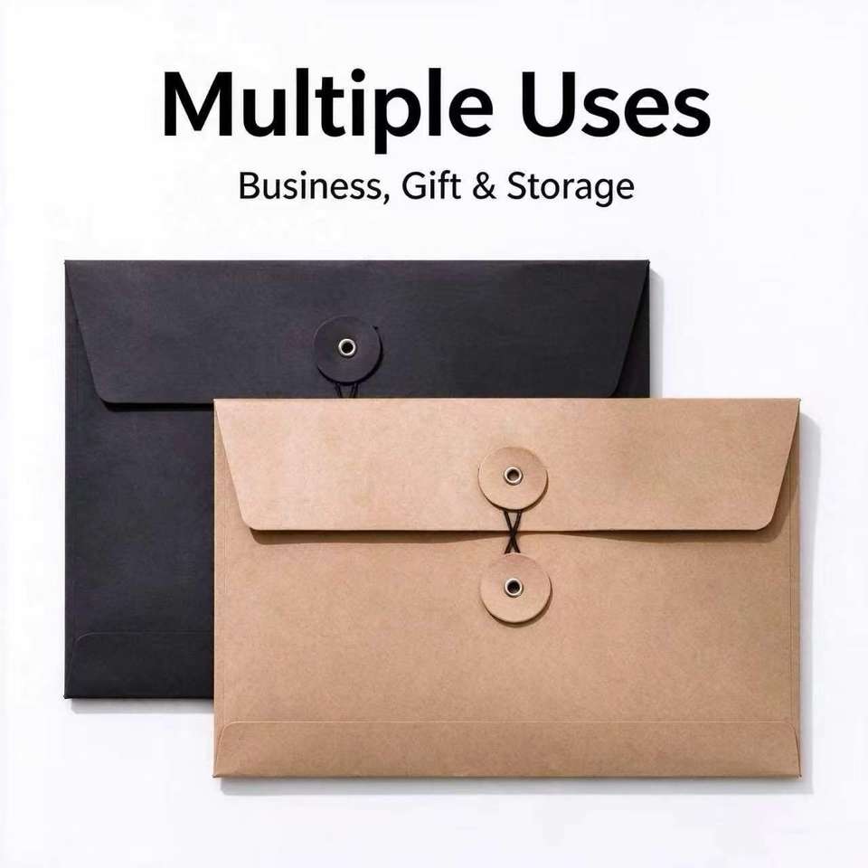 Classic Kraft Paper Envelope Folder Custom Logo Button String Closure ...