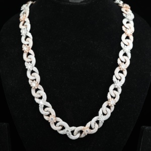 Cadena de Eslabones Cubanos de Lujo con Incrustaciones de Diamantes – Cadena de Joyería Hip Hop Bicolor con Diamantes para Hombres y Mujeres, Collar Cubano de Moissanita/CZ - Product Image 1