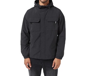 Chaqueta Cortavientos Anorak Impermeable Negra con Efecto Arrugado, Chaqueta Cortavientos Informal de Color Sólido para Hombre, Tallas Grandes - Product Image 1