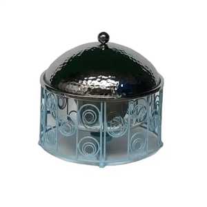 Handcrafted Hammered Stainless Steel Chafing Dish with <b>Light</b> Blue Swirl Wire Base Luxury Insulated Food Warmer for Banquet - Product Image 1