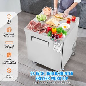 Station de préparation alimentaire réfrigérée en acier inoxydable de 28 pouces, capacité de 7,4 pieds cubes Équipement de réfrigération pour salades et sandwichs surgelés - Product Image 2