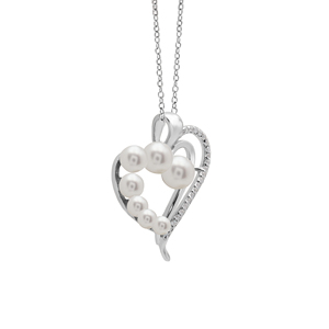 Solid 925 Sterling <b>Silver</b> Heart Fine Pendants With Freshwater Pearls & Diamond Accents Romantic Women's Fine Jewelry For Wedding - Product Image 2