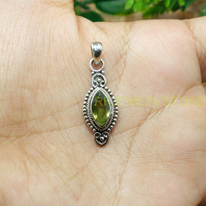 Pendentif en argent sterling 925 avec pierre précieuse péridot vert naturel, fait main, style vintage, coupe marquise, bijoux ethniques bohèmes pour femmes - Product Image 5