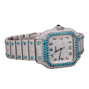 Sky Blue Moissanite Diamond With Squire Stainless Steel Dial Style Hip Hop Automatics Quartzes Customize <b>Watch</b> <b>for</b> <b>Men's</b> Women's - Product Image 2