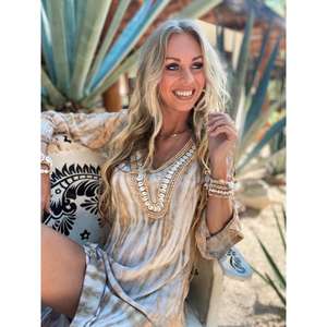 Robe midi imprimée bohème pour femme, col en V, coupe ample, style resort, robe décontractée d'été pour la plage - Product Image 4