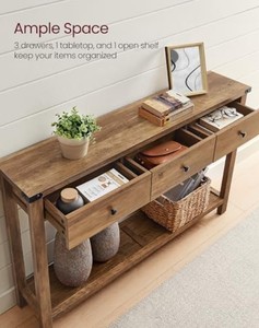 Console rustique en teck massif avec étagère de rangement, design moderne pour entrée, salon, salle à manger, couloir - Product Image 3