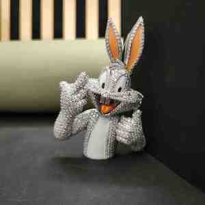 Pendentif Charme Lapin Tendance en Acier Inoxydable de Luxe avec Diamant de Laboratoire 5 carats Entièrement Sertie pour Cadeau de Saint-Valentin - Product Image 1