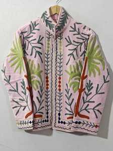 Veste Suzani en velours tricoté respirant, brodée à la main, à motif floral, col montant, pour femme, ethnique, ouzbèque, automne-hiver - Product Image 3