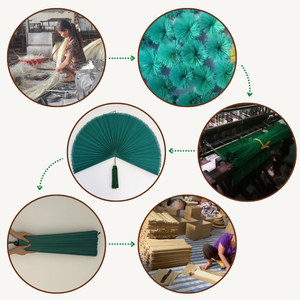 Éventail en bambou vert émeraude avec pompon, style bohème vintage, décoration pour chambre et salon, éventail mural en bambou pour tête de lit, fabriqué au Vietnam - Product Image 5