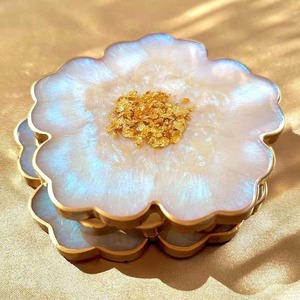Luxury Handmade Epoxy Resin Tea Coffee <b>Coaster</b> <b>Set</b> <b>with</b> <b>Holder</b> | Square & Round Glossy Table Decor - Product Image 5