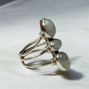 Natural Rainbow <b>Moonstone</b> <b>Ring</b> 925 Sterling Silver Handmade Adjustable Three Stone Gemstone <b>Ring</b> for Women Wholesale Jewelry - Product Image 2