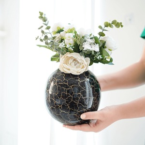 Exclusive Design Handmade Modern Tabletop <b>Vase</b> Black Gold Crackle Finish Metal Decorative <b>Bowl</b> Wedding Centerpiece - Product Image 4