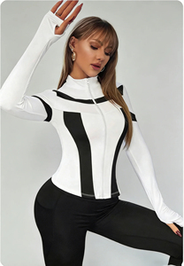 Women Slim Fit Color Block Zip Up Workout <b>Top</b> Stand Collar Long Sleeve Athletic Shirt with <b>Thumb</b> <b>Holes</b> Quick Dry for Daily Wear - Product Image 5