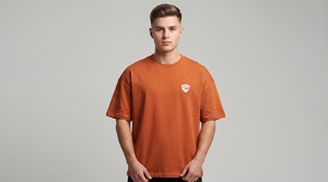 Men's <b>Orange</b> Short Sleeve O-Neck <b>T</b>-<b>Shirt</b> Regular Fit Casual Jersey Knitted 100% Cotton Solid Color Breathable Front Logo - Product Image 3