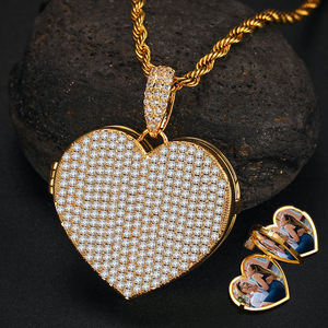 Silver Baguette Heart Pendant Lab Grown Diamond Custom Photo Bold <b>Memory</b> Pendant Necklace <b>Gift</b> - Product Image 3